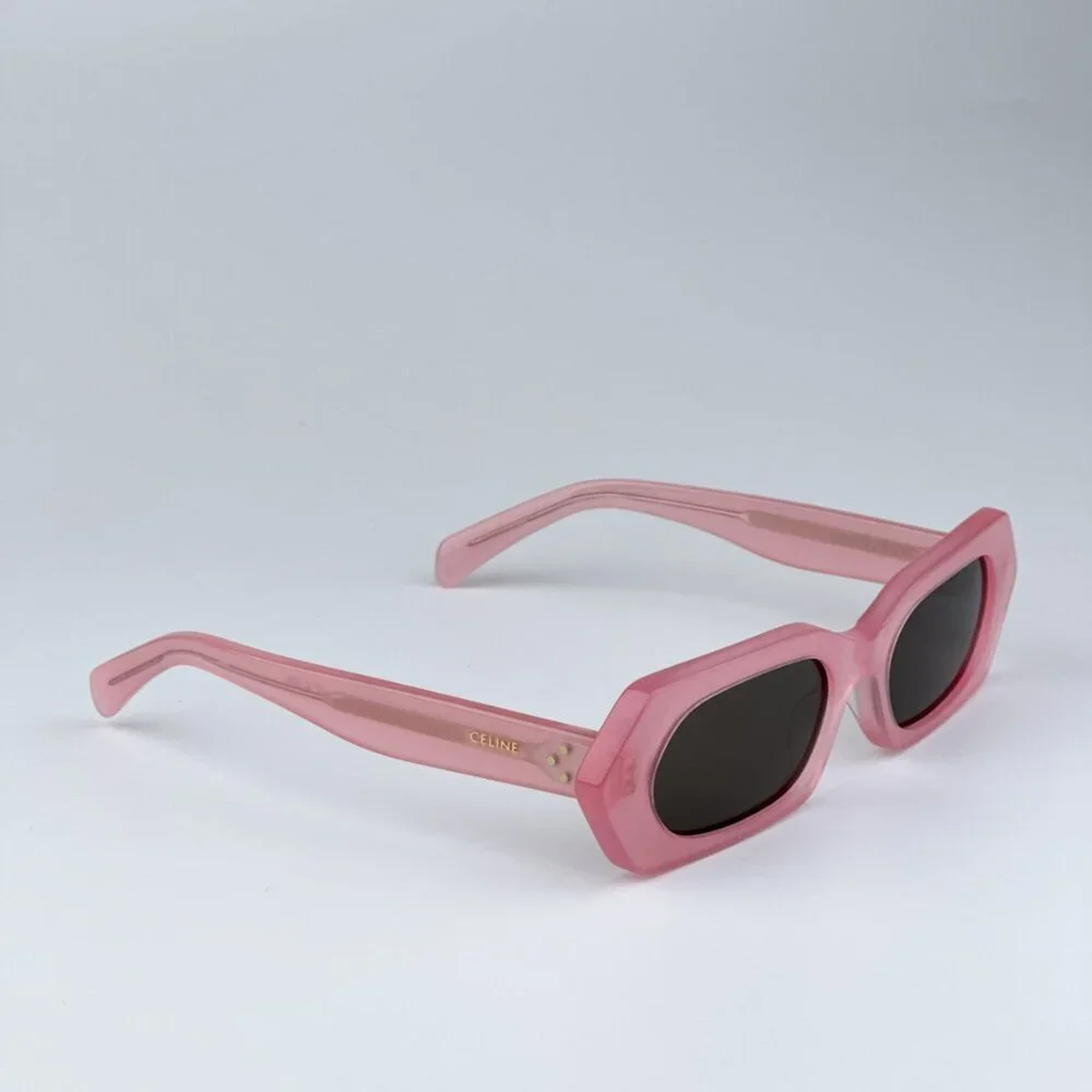 Celine CL40243I 72J BRAND NEW Sunglasses Shiny Opal Pink Brown Rectangle Women